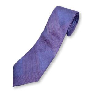 NEW Calvin Klein Mens Silk Neck Tie Purple Monochrome Plaid 3" Classic Wide